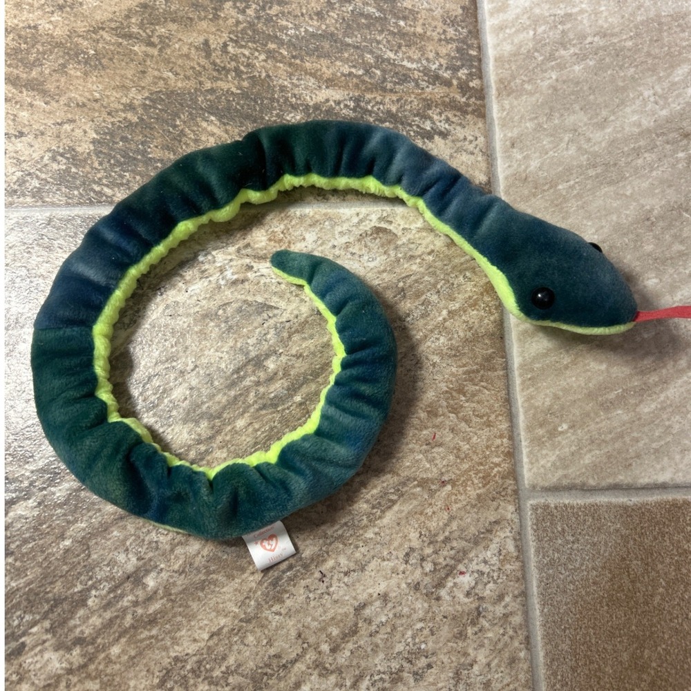 Ty Beanie Babies Hissy the Snake 1997 Vintage Plush Teal Lime Green 19 inch